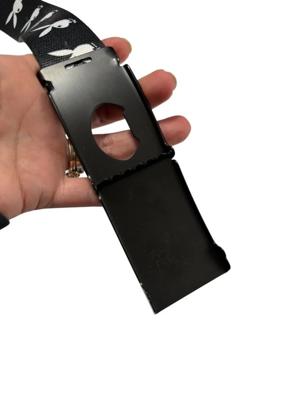 Black Nylon Adjustable Belt With Bunny Logo